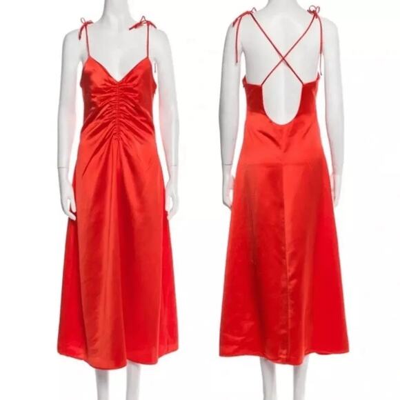 Jason Wu Ruched slip dress orange satin y2k small midi - Picture 1 of 8